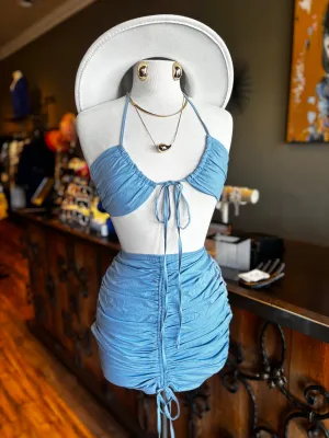 Crop Top Ruched Skirt Set