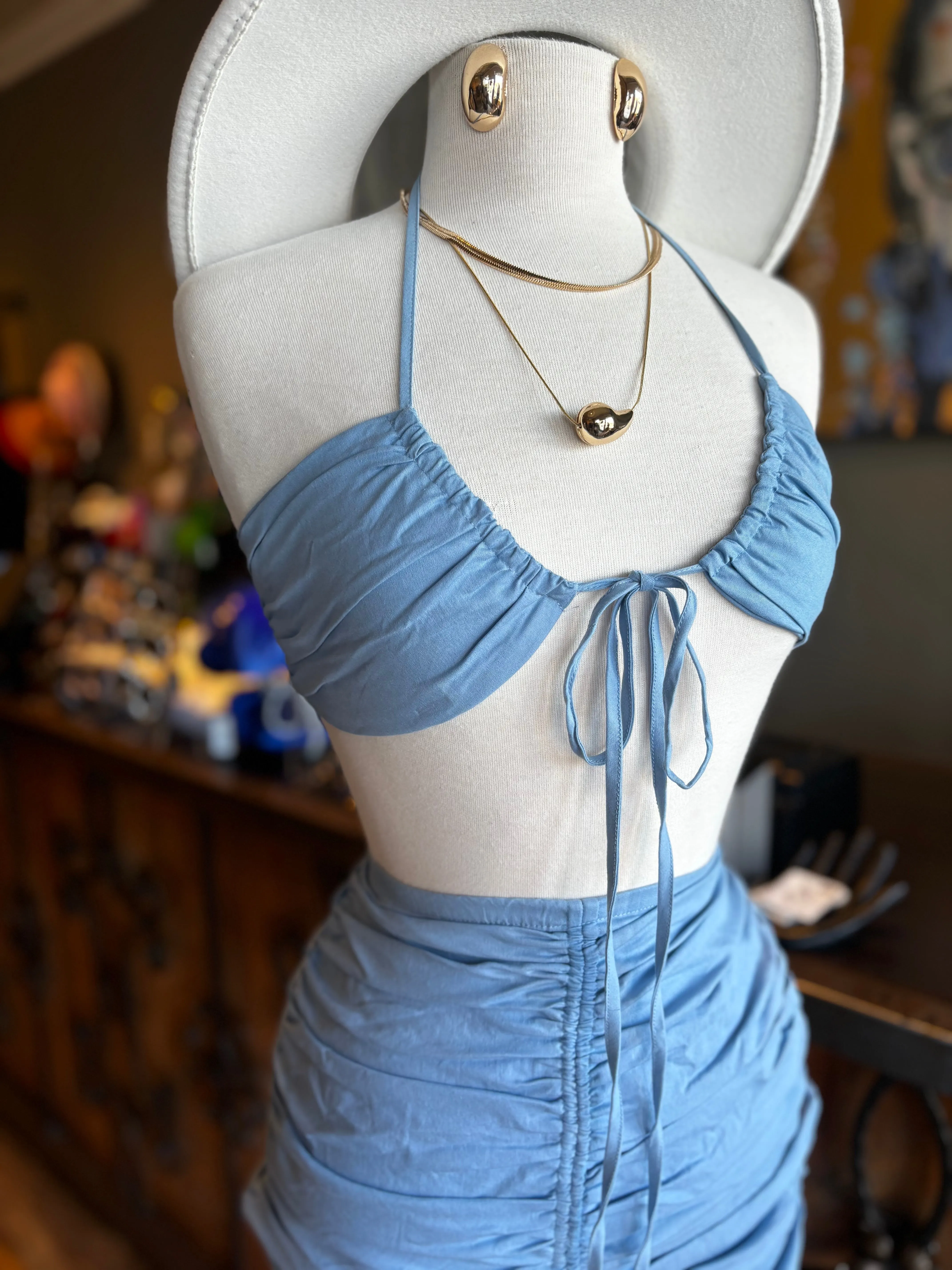 Crop Top Ruched Skirt Set