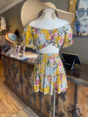 Crown Shoulder Short Sleeve Mini Skirt Set