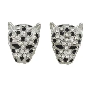 Crystal Silver Leopard Head Pierced Earring - REC557S