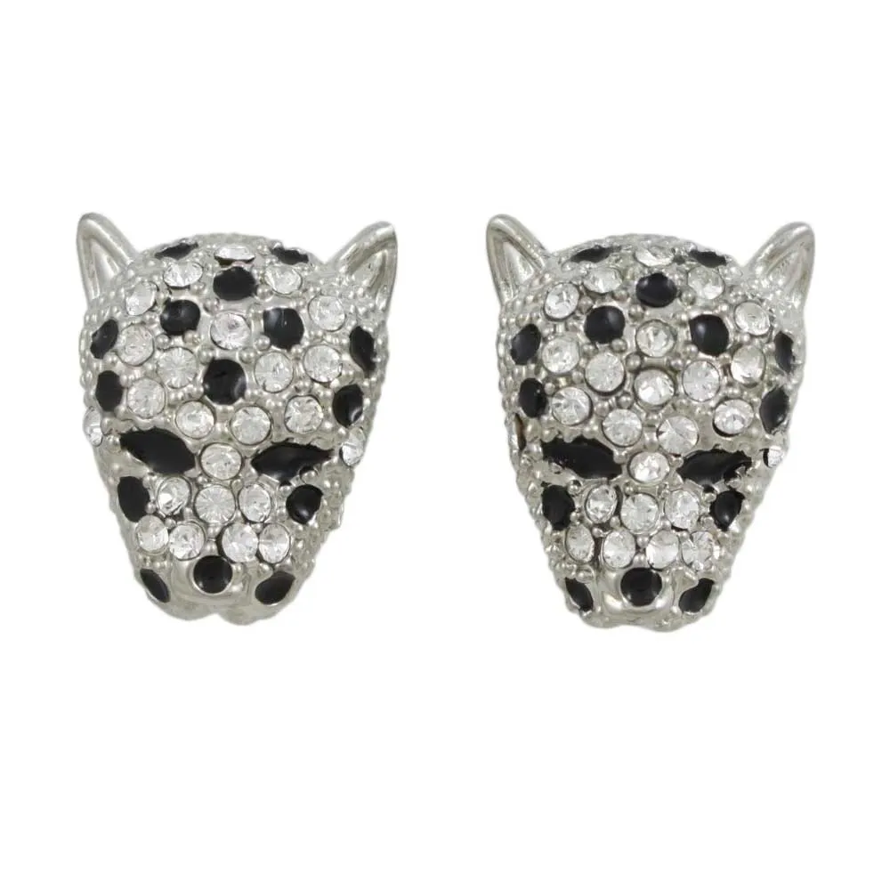 Crystal Silver Leopard Head Pierced Earring - REC557S