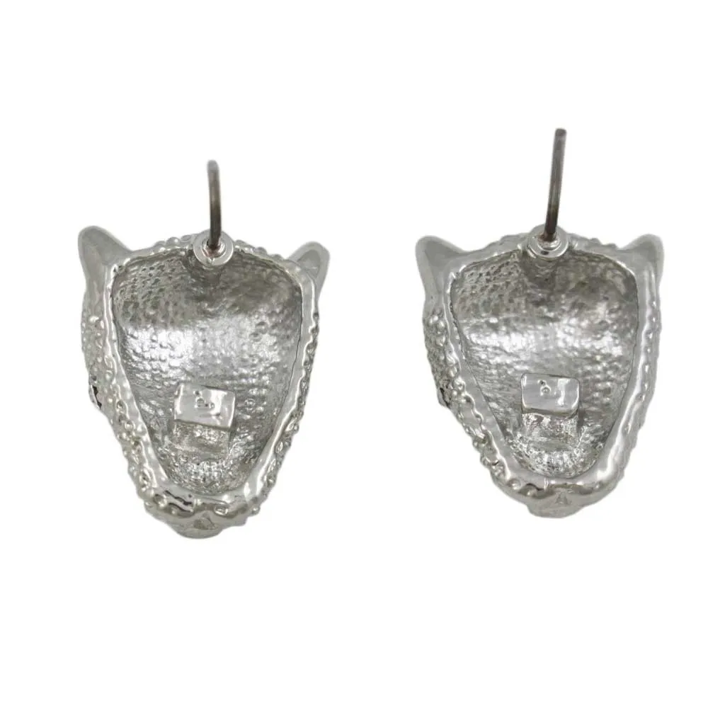 Crystal Silver Leopard Head Pierced Earring - REC557S