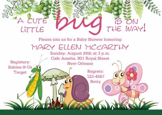 CUTE INSECTS CUSTOM INVITATION
