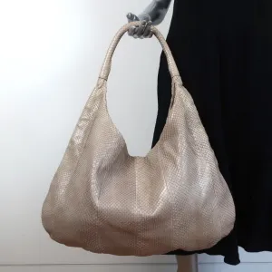 Devi Kroell Snakeskin Hobo Beige Extra Large Shoulder Bag