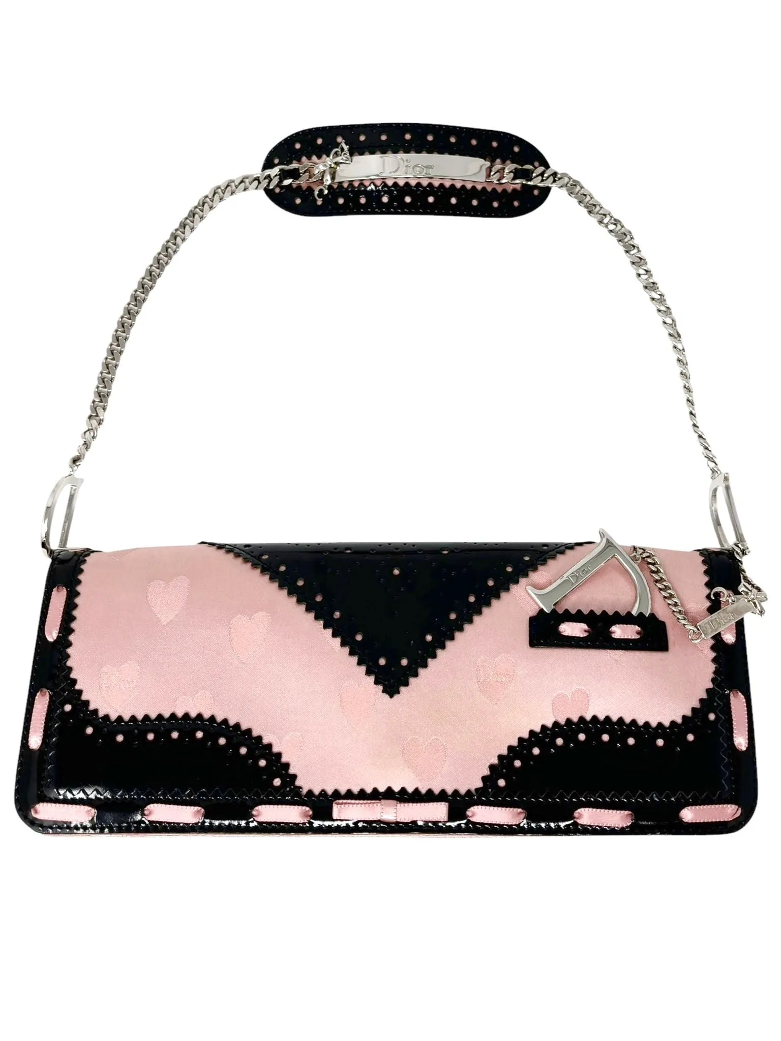 Dior Pink   Black Satin Heart Bag