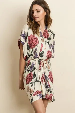 DREAMY FLORAL KIMONO DRESS IVORY