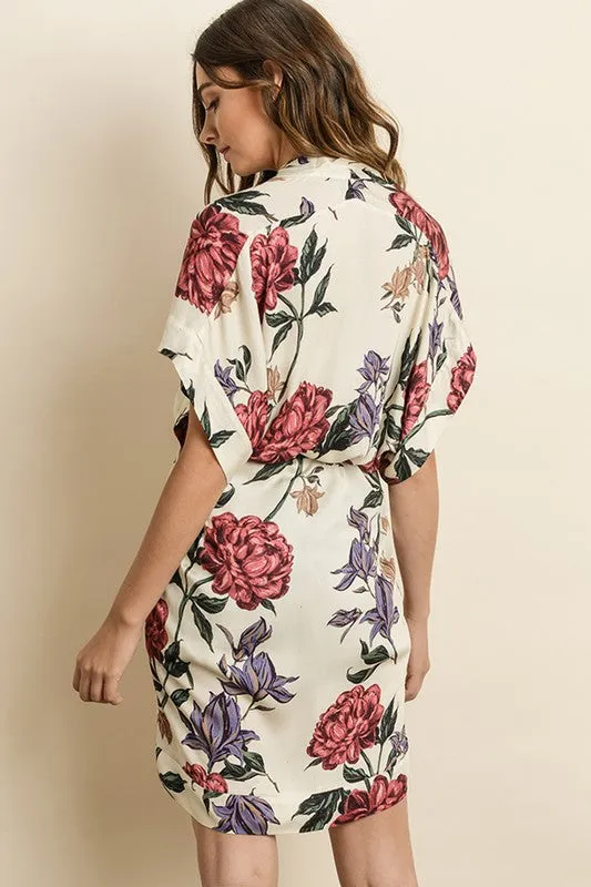 DREAMY FLORAL KIMONO DRESS IVORY