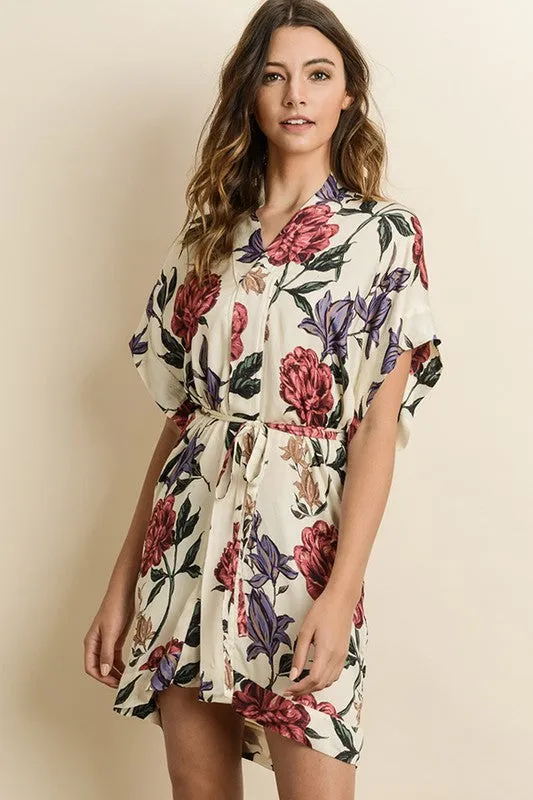 DREAMY FLORAL KIMONO DRESS IVORY