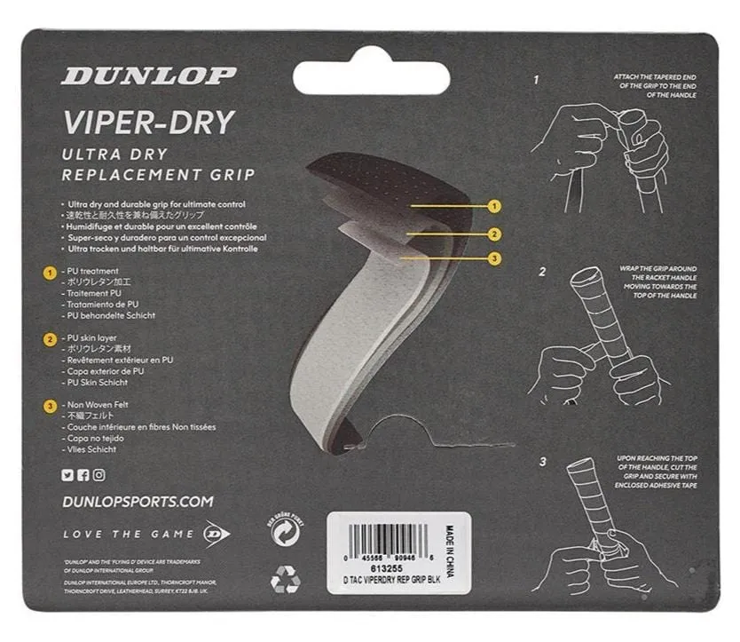 Dunlop Viper-Dry Replacement Badminton Grip - Black
