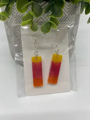Earrings - Resin Sun Set Fade Rectangle Earrings with Copper Glitter 2 1/2" drop
