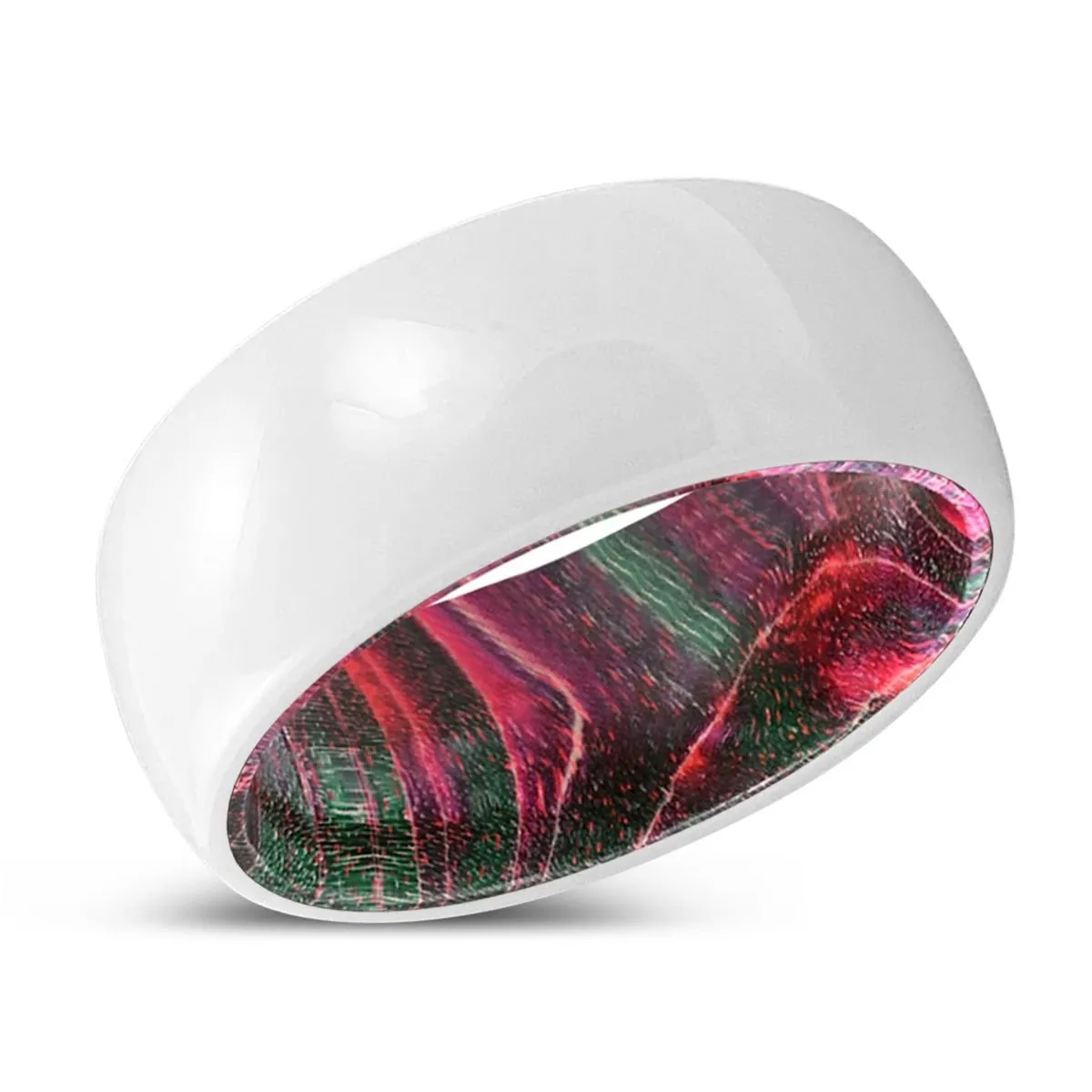 EARTHY | Green & Red Wood, White Ceramic Ring, Domed