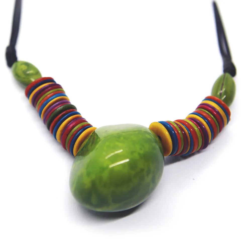 Earthy: Green Tagua Heart Pendant Necklace Set