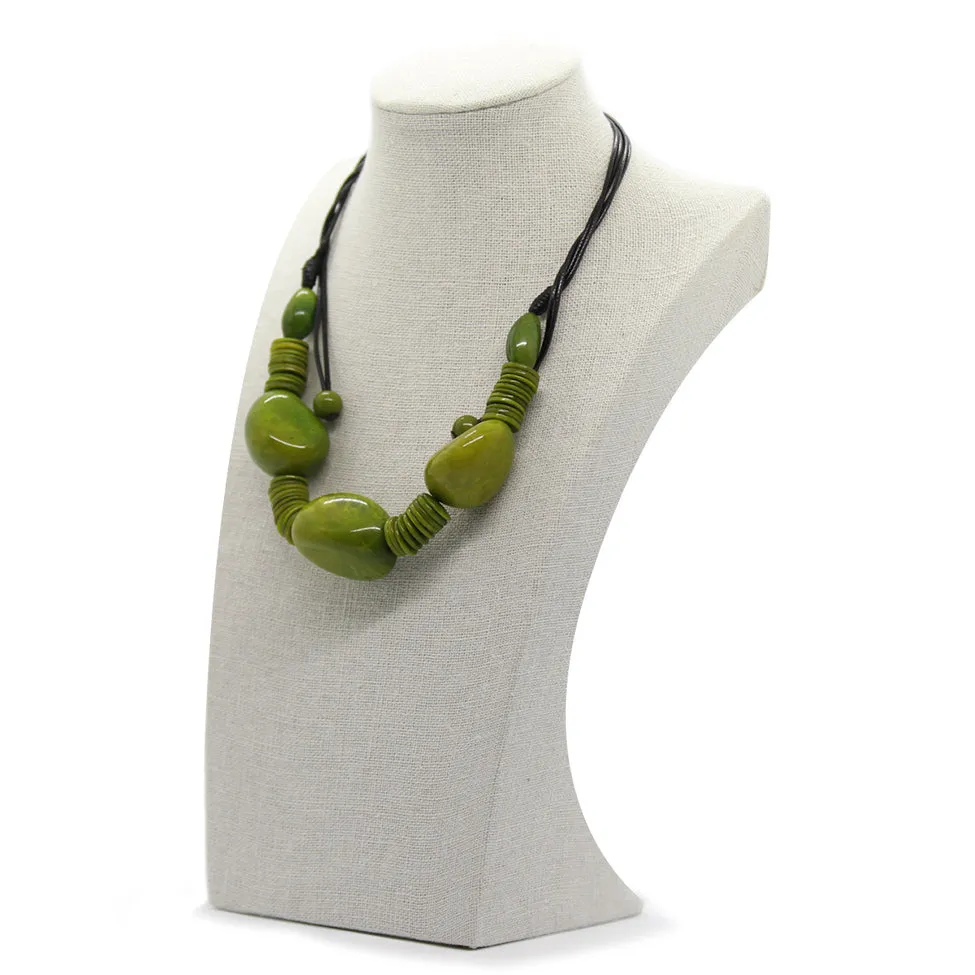 Earthy: Olive Green 3 Tagua Hearts Necklace Set