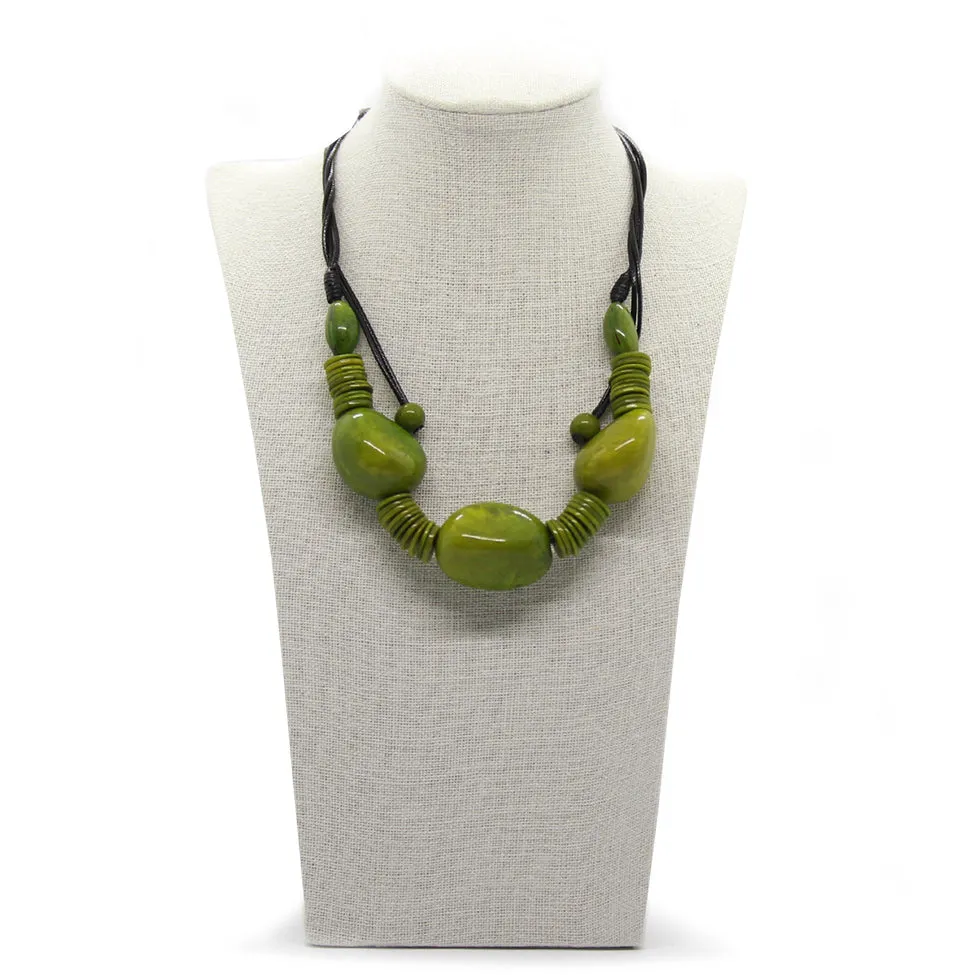 Earthy: Olive Green 3 Tagua Hearts Necklace Set
