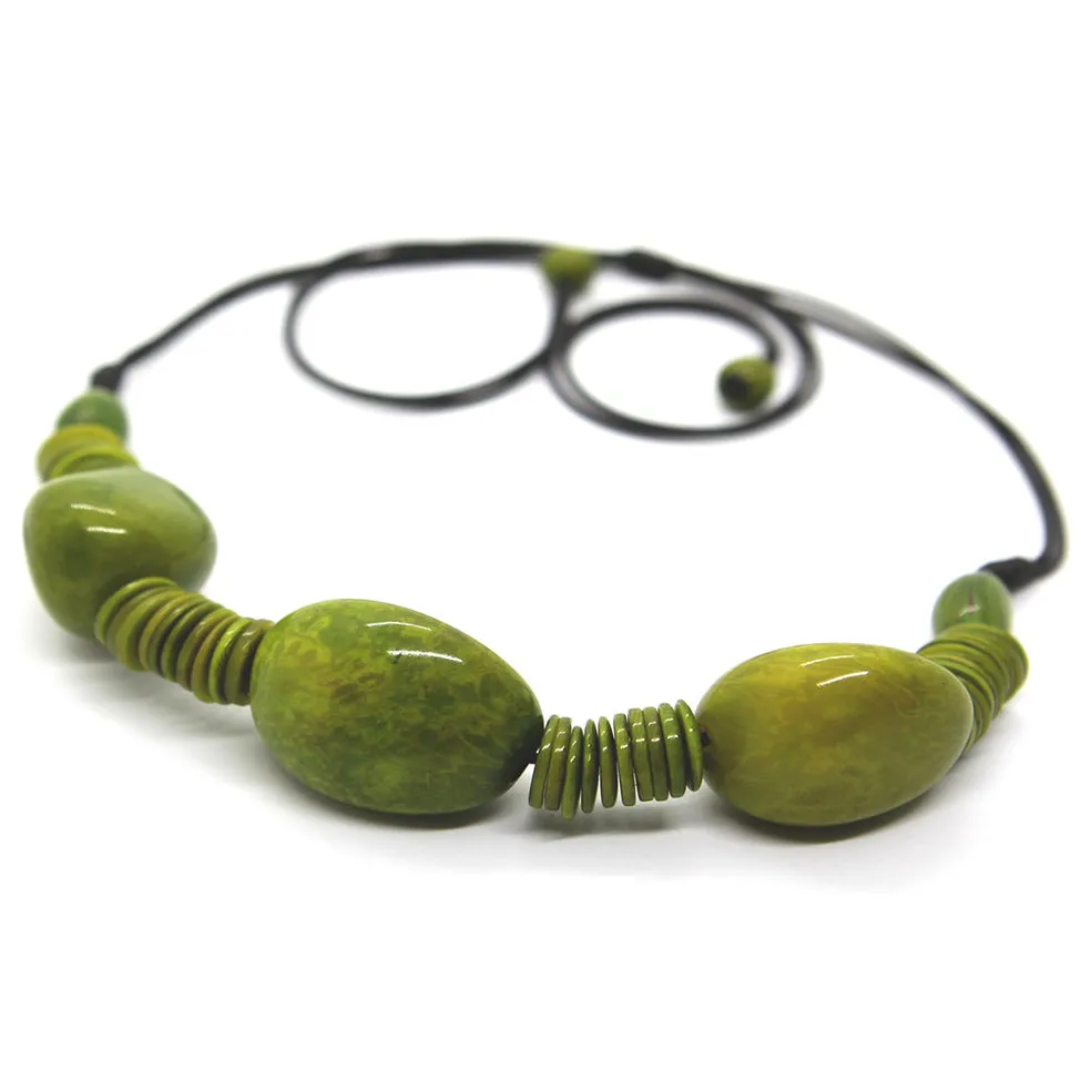 Earthy: Olive Green 3 Tagua Hearts Necklace Set