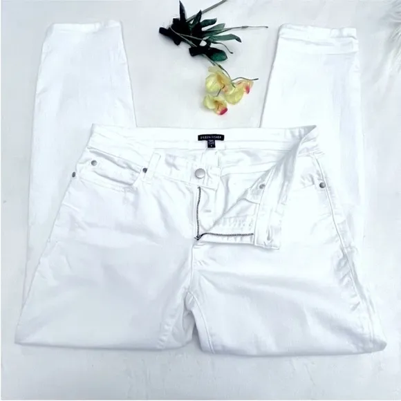 Eileen Fisher Womens White Stretchy OrganicCotton Jeans Sz 6