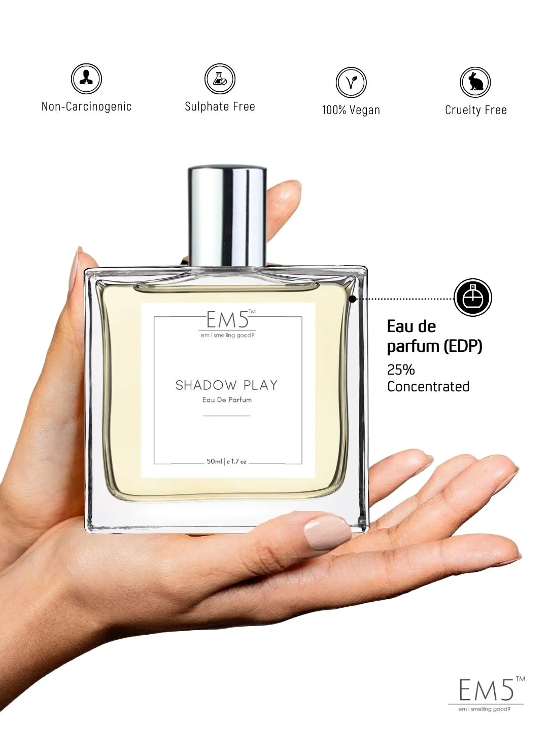 EM5™ Shadow Play Unisex Perfume EDP Spray | Earthy Woody Sweet Citrus Fragrance for Men & Women | Luxury Gift for Him / Her | Variants Available: 50 ml Spray / 15 ml Spray