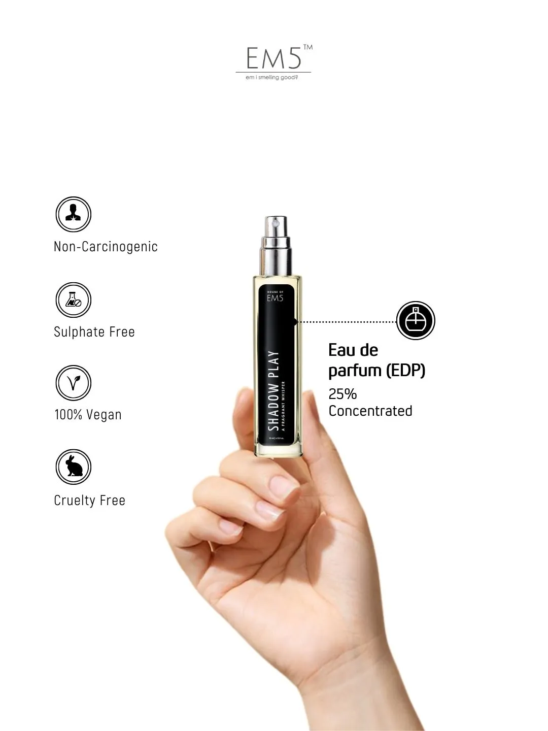 EM5™ Shadow Play Unisex Perfume EDP Spray | Earthy Woody Sweet Citrus Fragrance for Men & Women | Luxury Gift for Him / Her | Variants Available: 50 ml Spray / 15 ml Spray