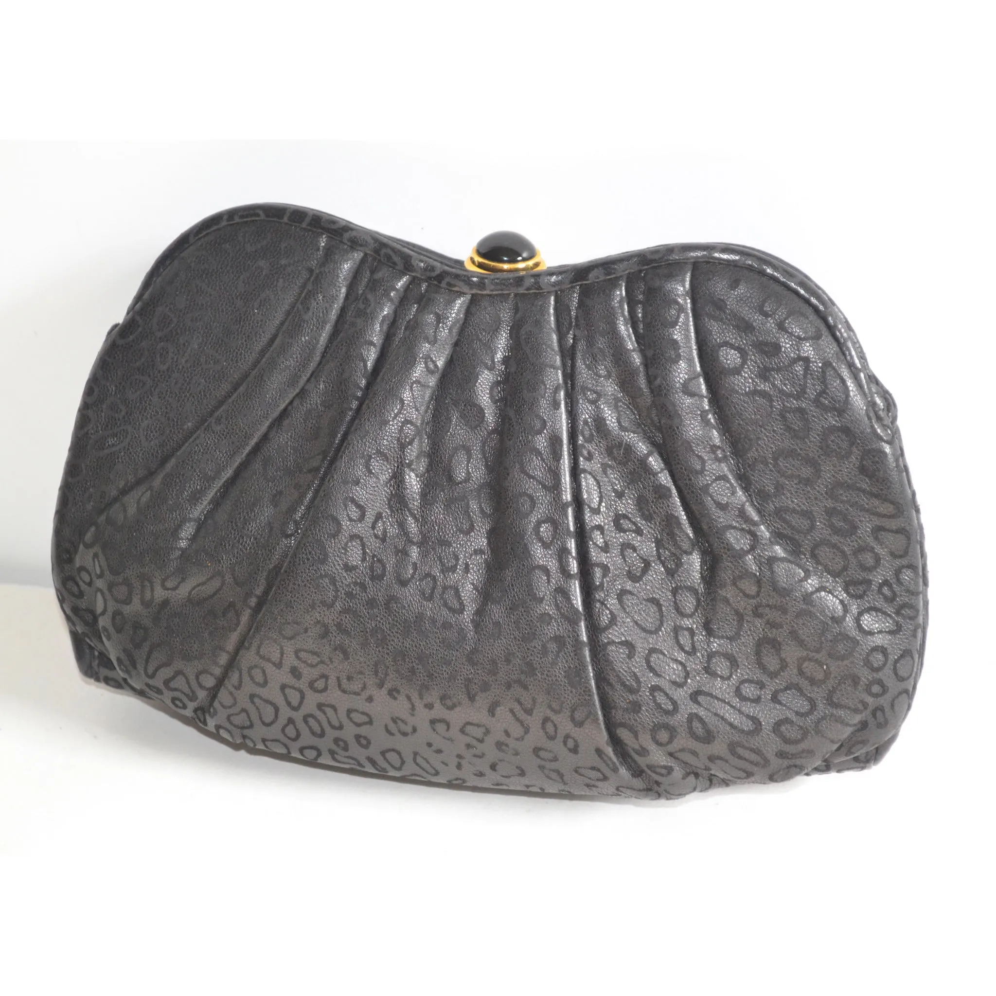 Embossed Black Leather Clutch Purse By Tiras