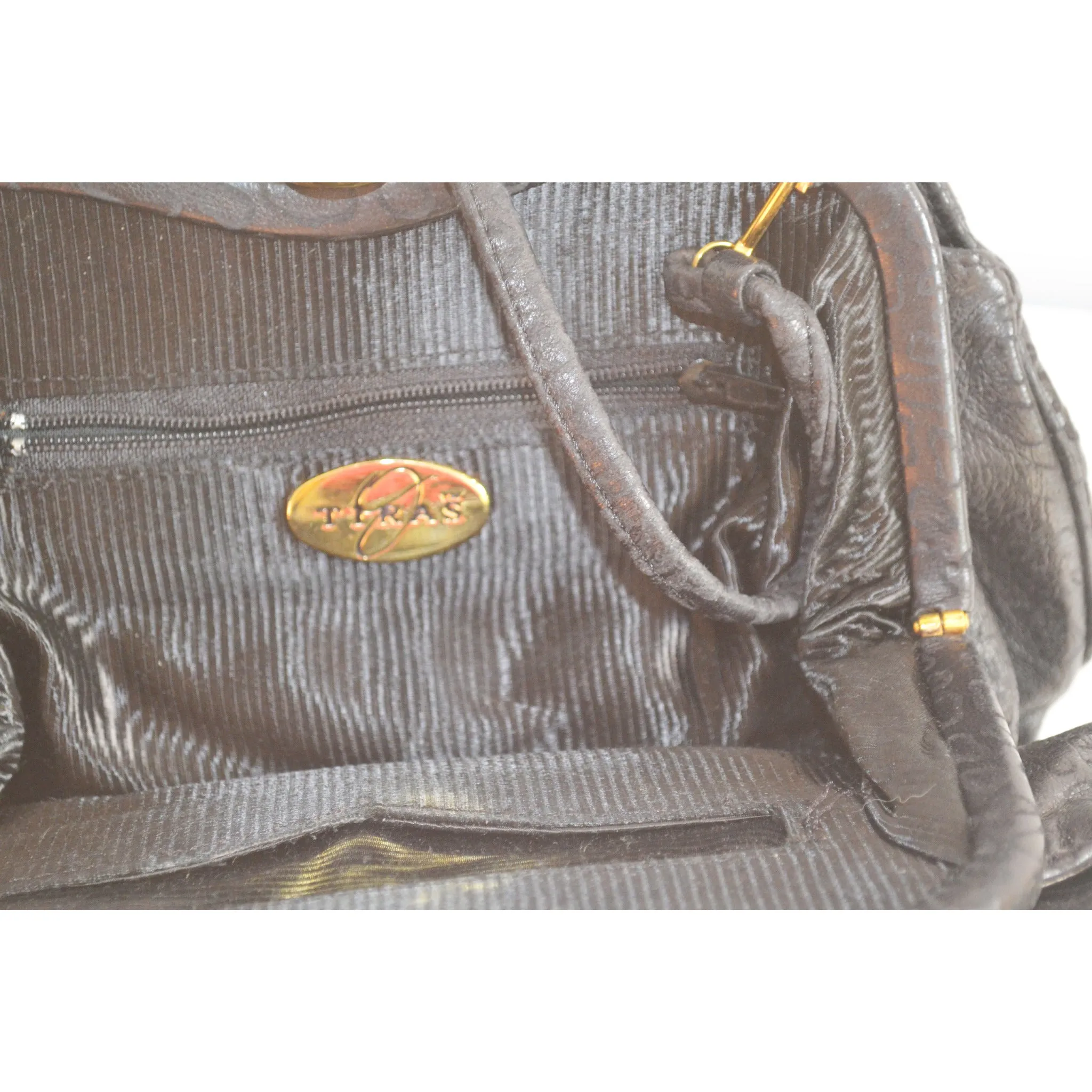 Embossed Black Leather Clutch Purse By Tiras