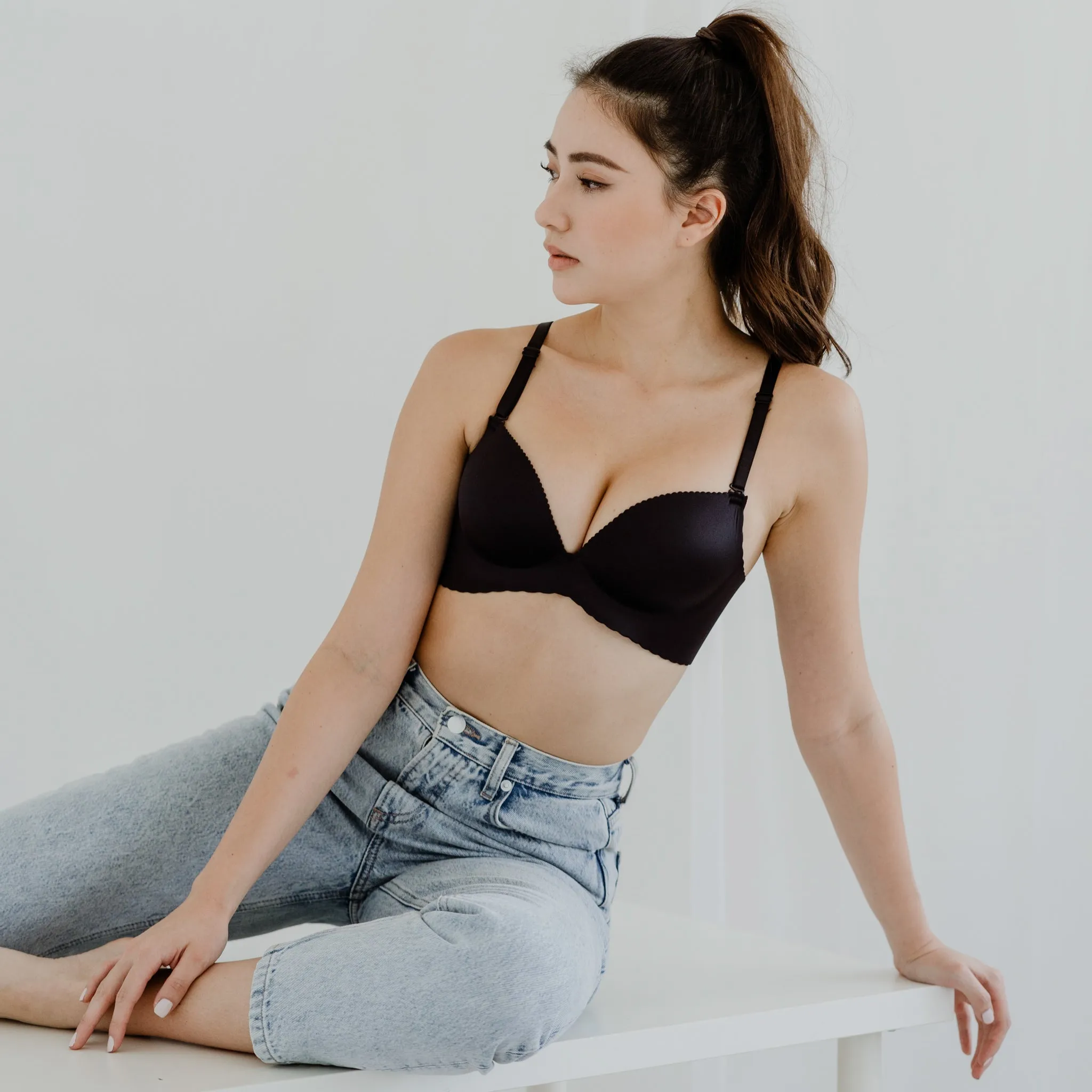 Entice Me! V2.0 Seamless Push Up Wireless Bra in Glossy Black (Size L & XL Only)