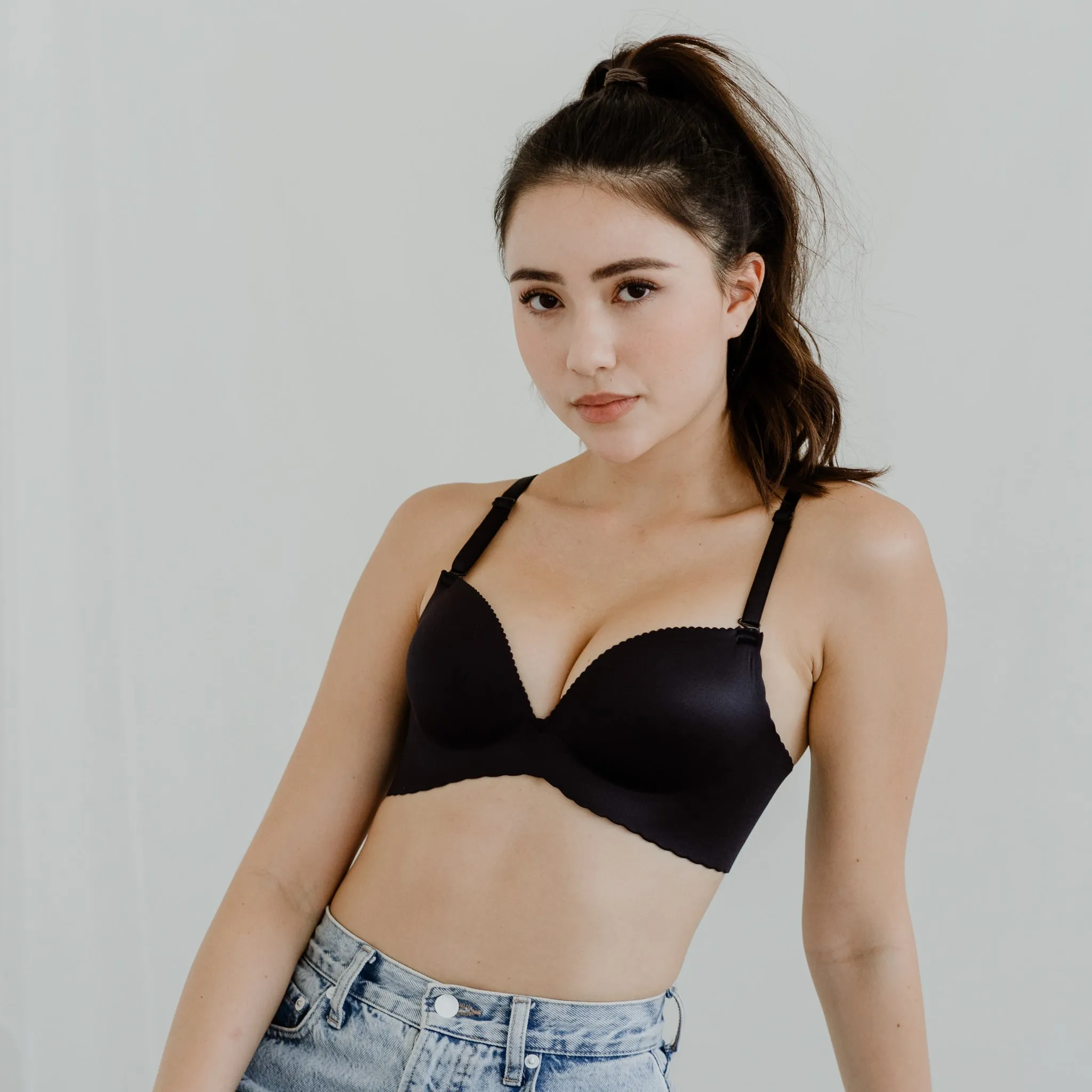 Entice Me! V2.0 Seamless Push Up Wireless Bra in Glossy Black (Size L & XL Only)