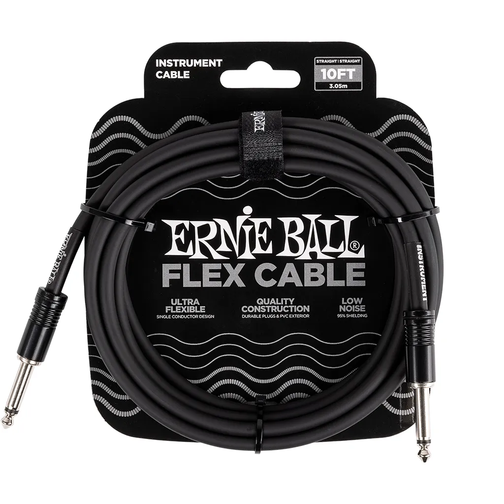 Ernie Ball Flex 10ft / 3m Black Straight Jack - Straight Jack Cable