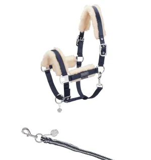 Eskadron Platinum pure navy faux fur headcollar and leadrope
