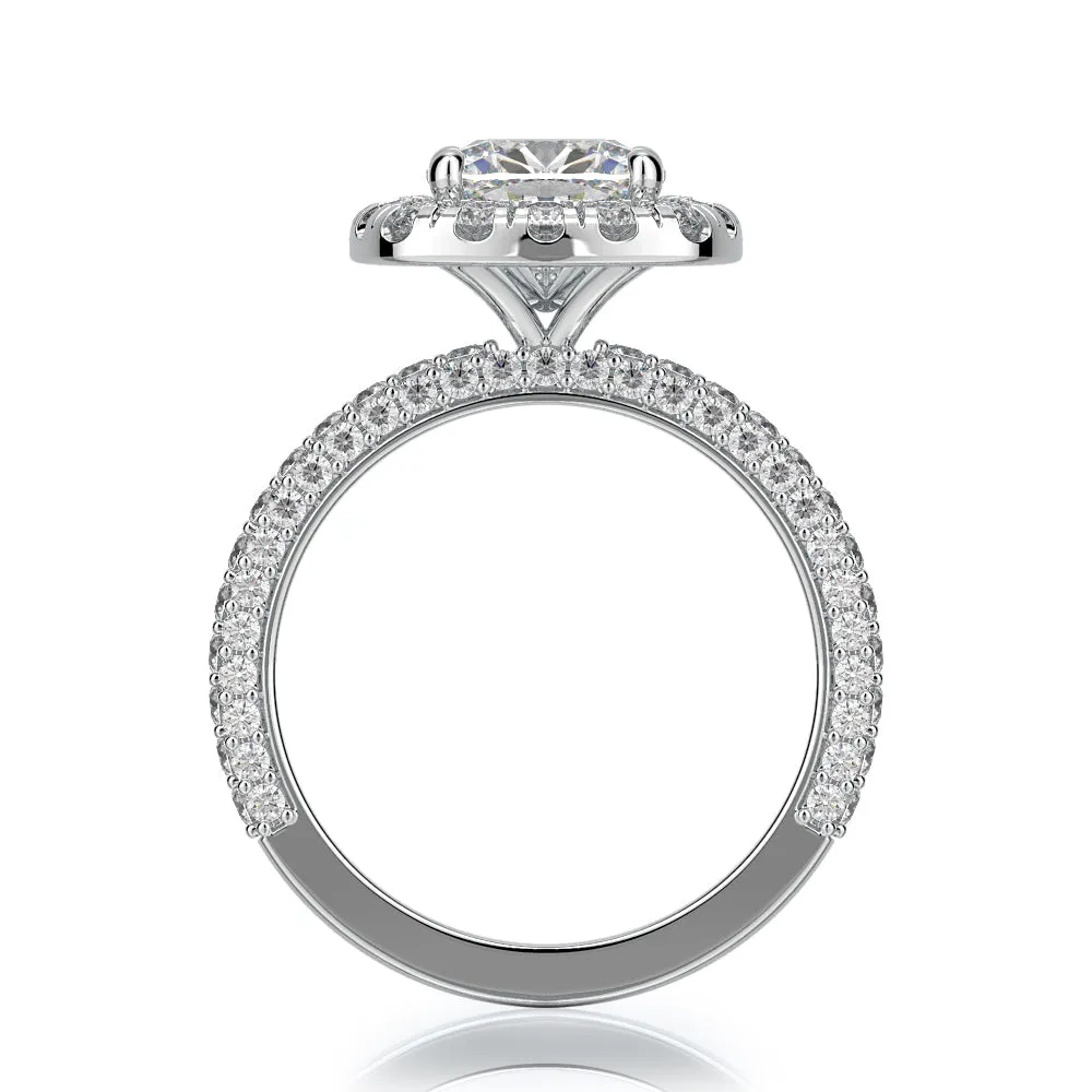 Fai 3-Sided Halo Natural Cushion Cut Diamond Engagement Ring