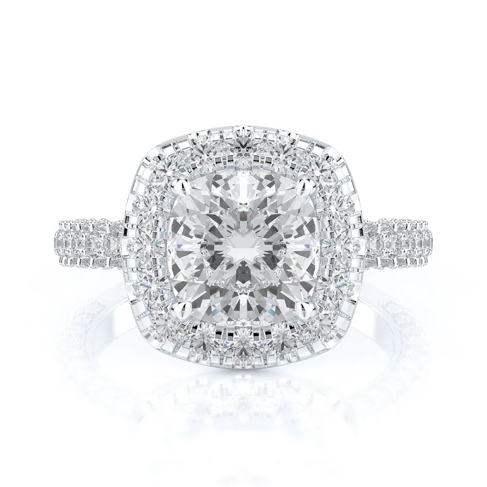 Fai 3-Sided Halo Natural Cushion Cut Diamond Engagement Ring