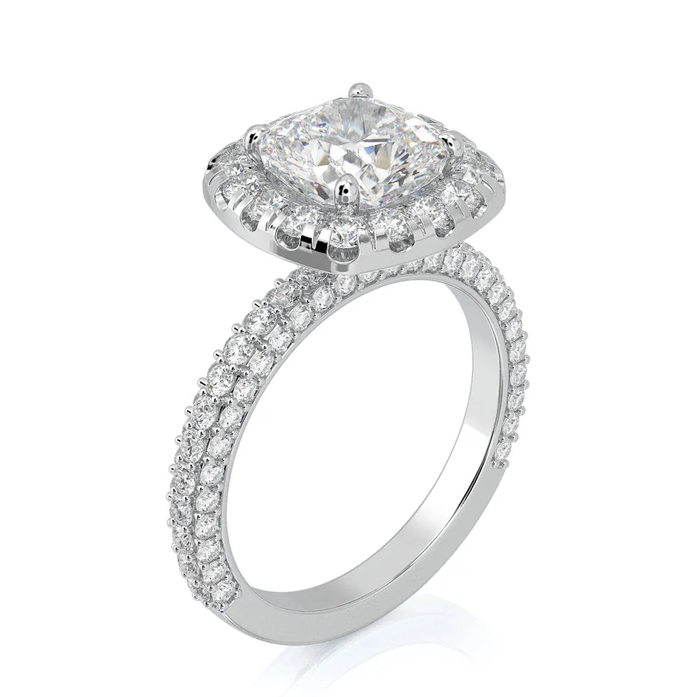 Fai 3-Sided Halo Natural Cushion Cut Diamond Engagement Ring