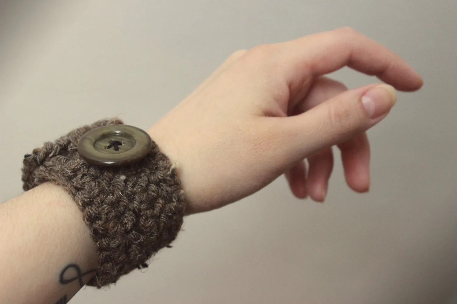 Fallow. Earthy Hand Crocheted Vintage Button Cuff Bracelet.