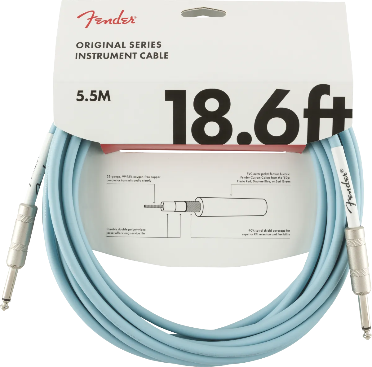 Fender Original Series Instrument Cable, Daphne Blue- 18.6ft