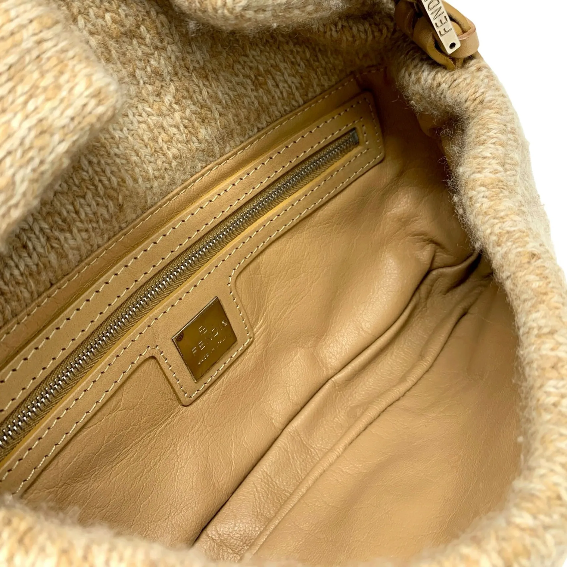 Fendi Beige Wool Baguette Bag