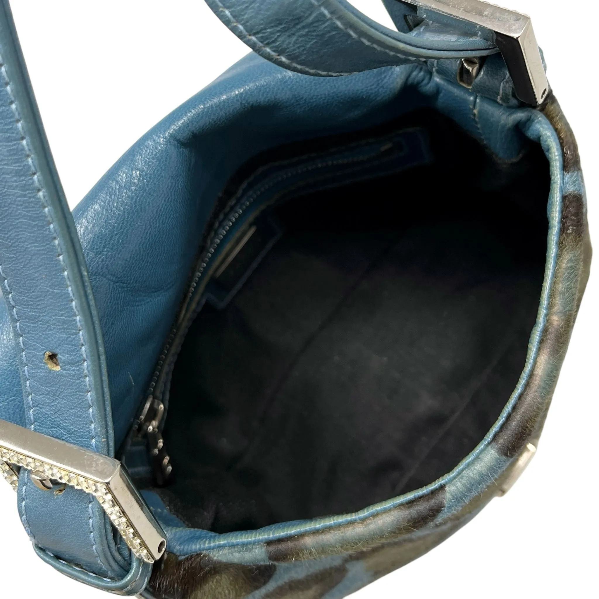 Fendi Blue Mini Rhinestone  Baguette Bag