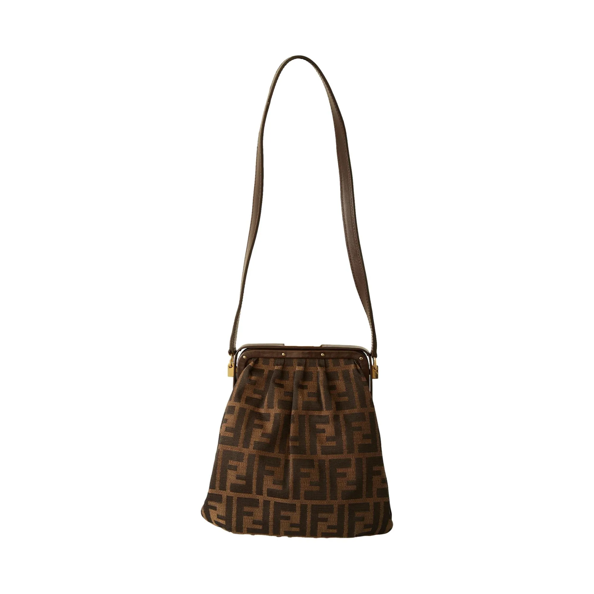 Fendi Brown Zucca Kisslock Bag