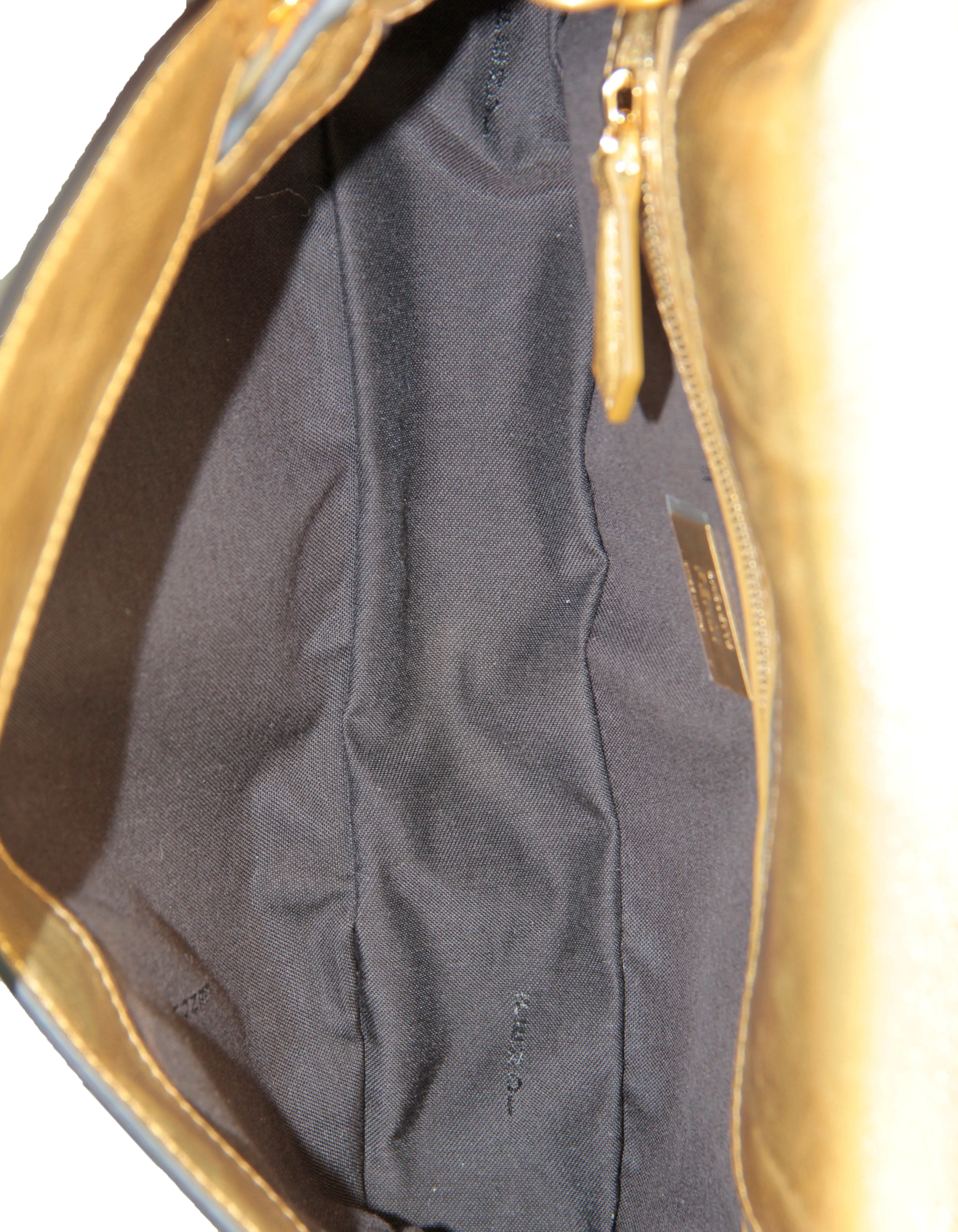 Fendi Gold Leather Embossed Logo Baguette NM Bag w/ Two Straps