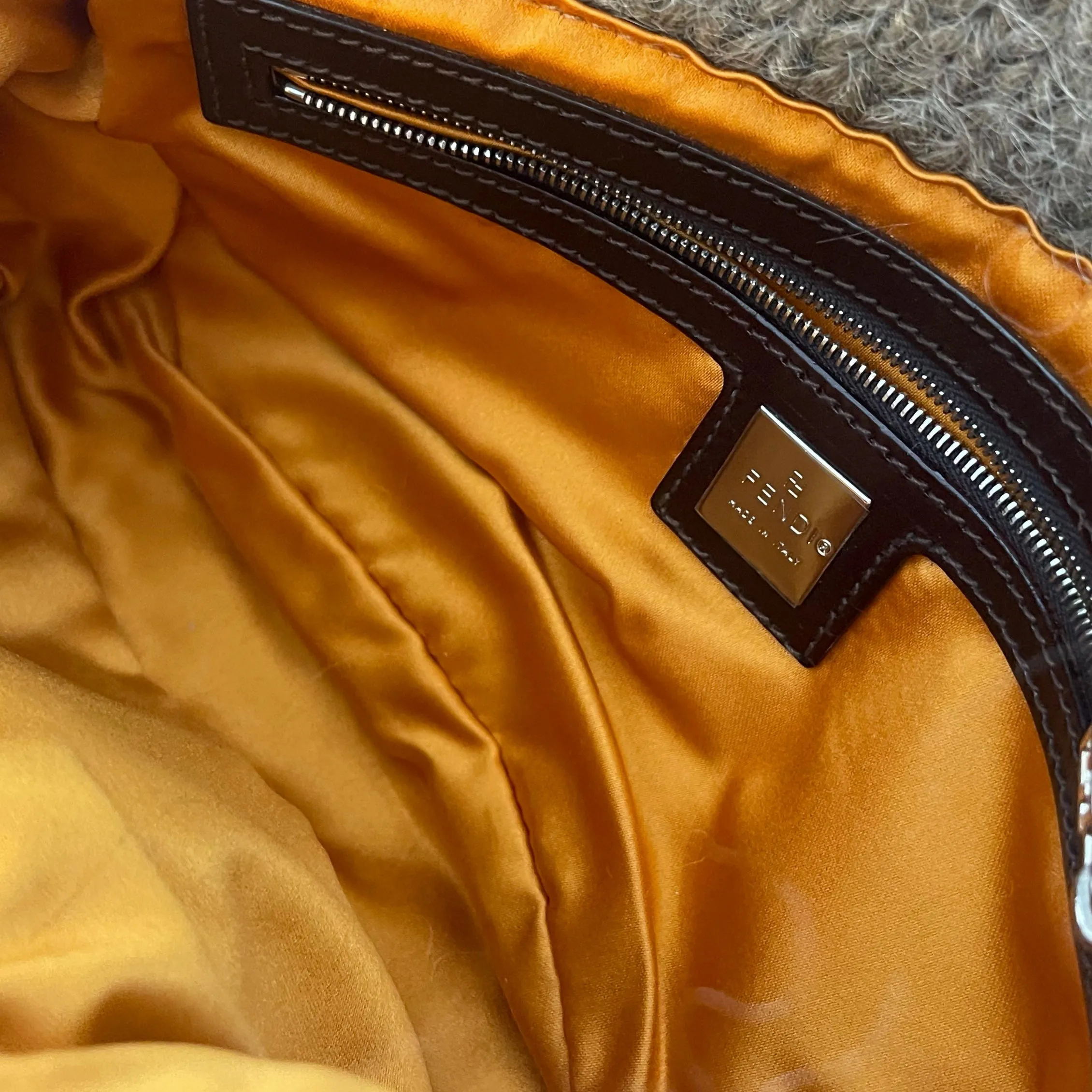 Fendi Grey Floral Wool Baguette