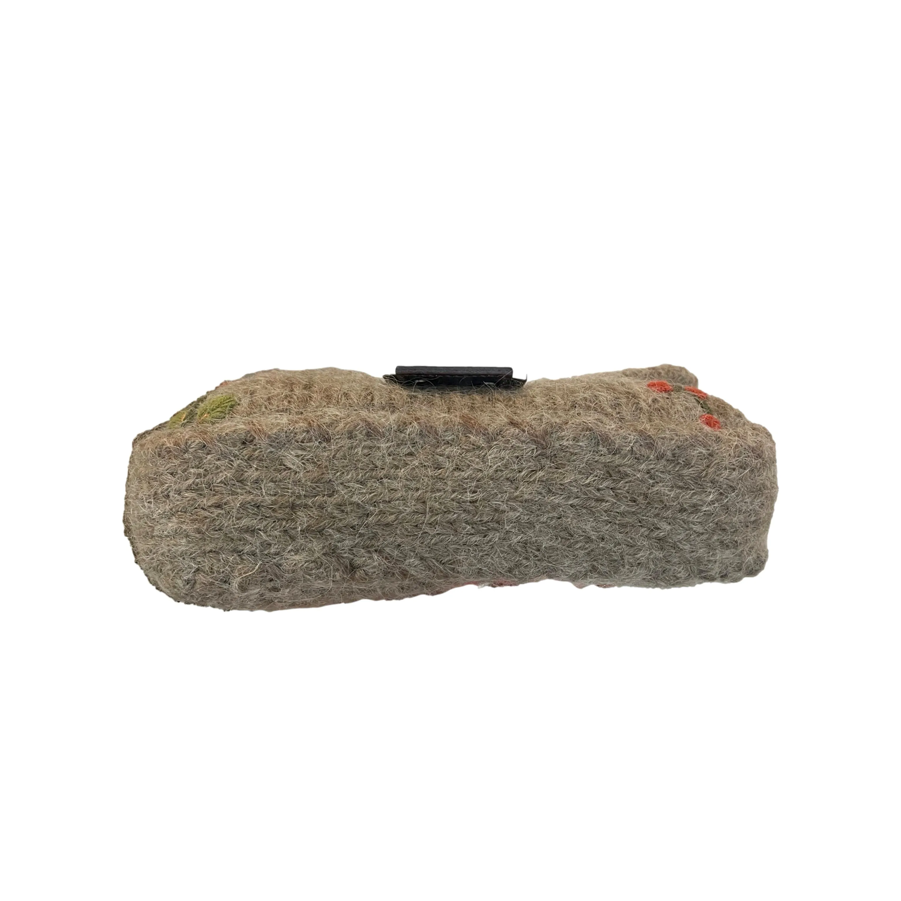 Fendi Grey Floral Wool Baguette