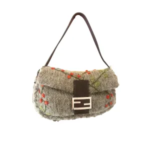 Fendi Grey Floral Wool Baguette
