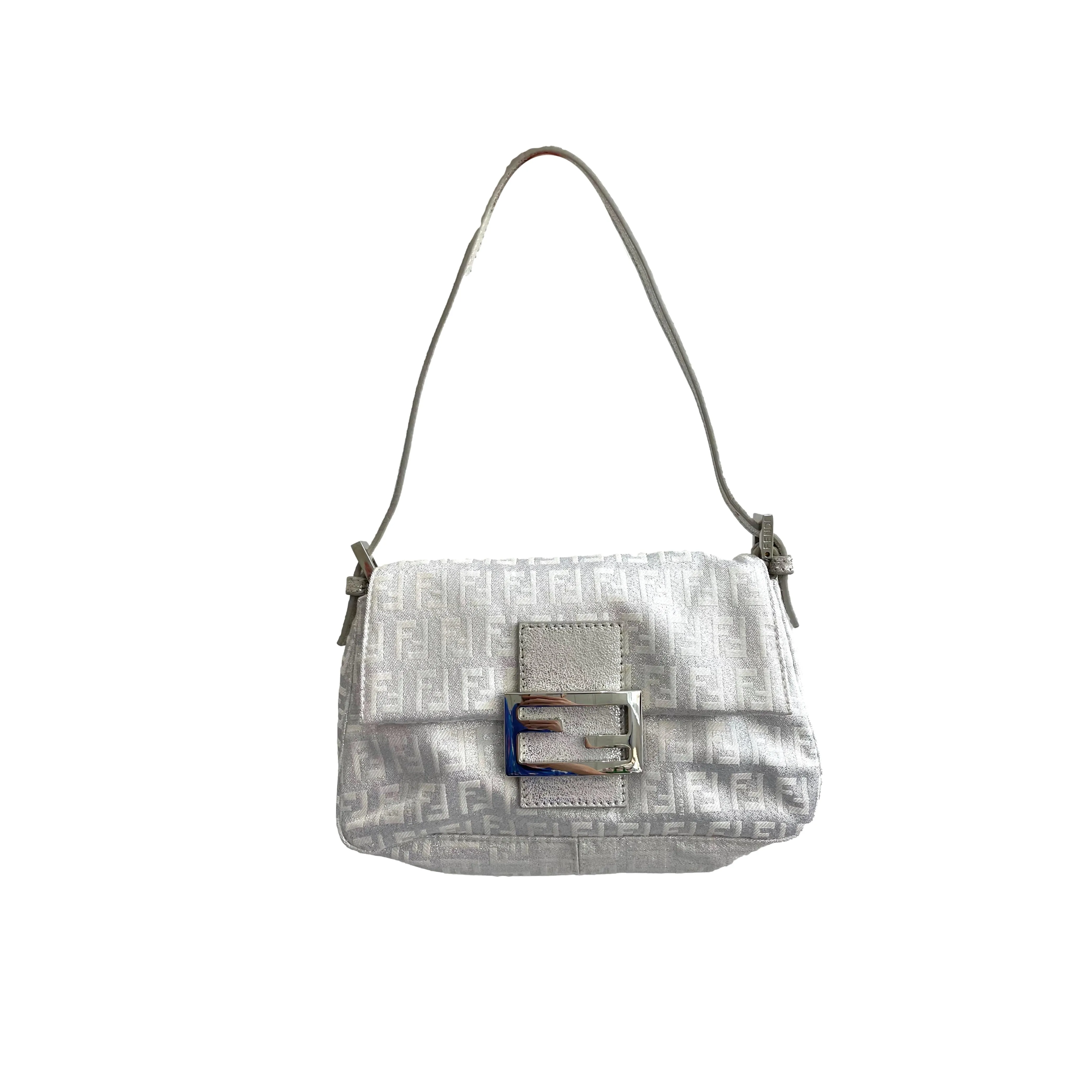 Fendi Silver Shimmer Mini Baguette