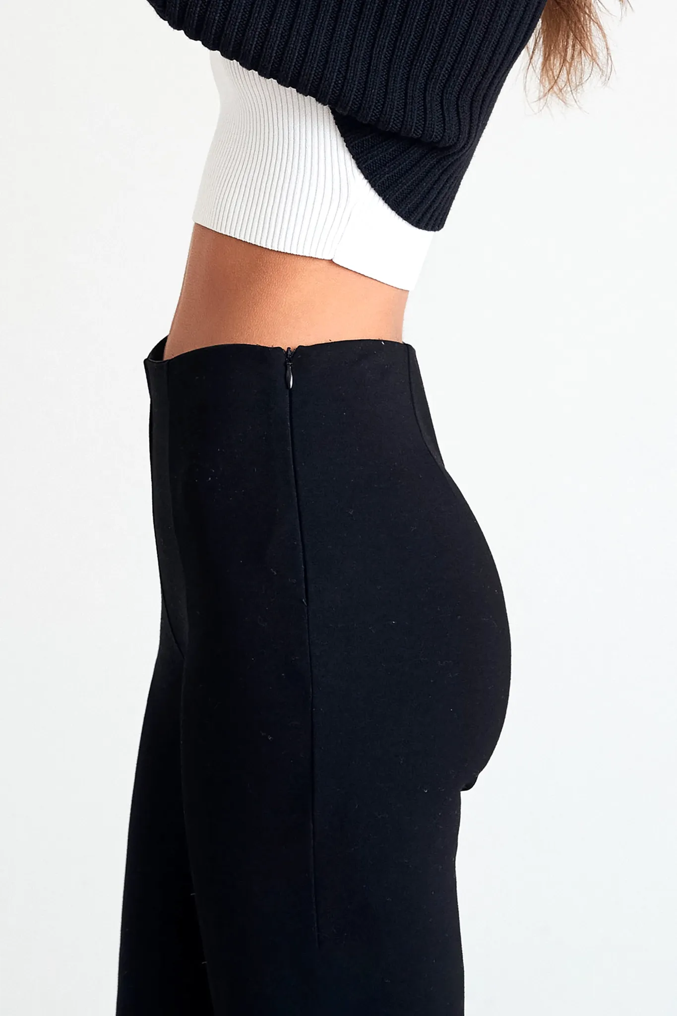 Fine Knit Flare Zip Pant (Black)