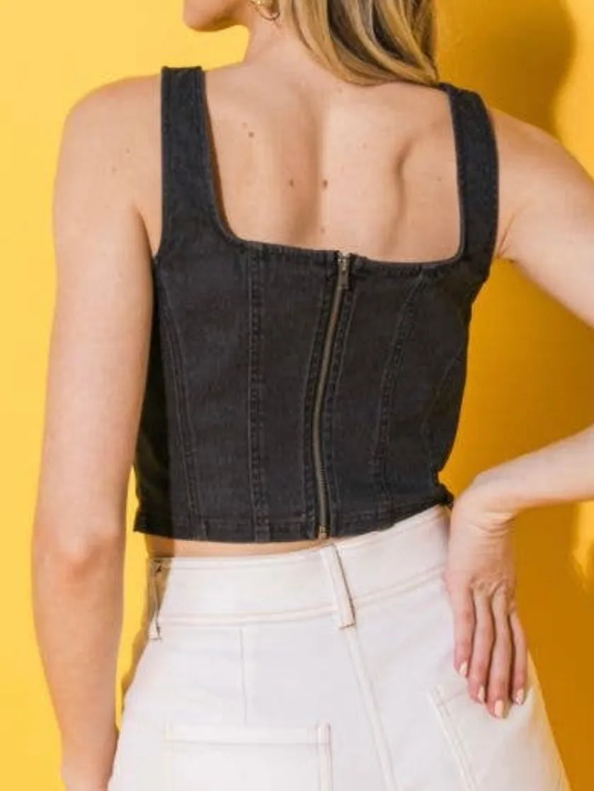 Flaunt It Denim Tank: Black