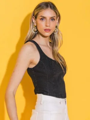 Flaunt It Denim Tank: Black