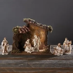 Fontanini 6pc Nativity Set w/Musical Stable Backdrop