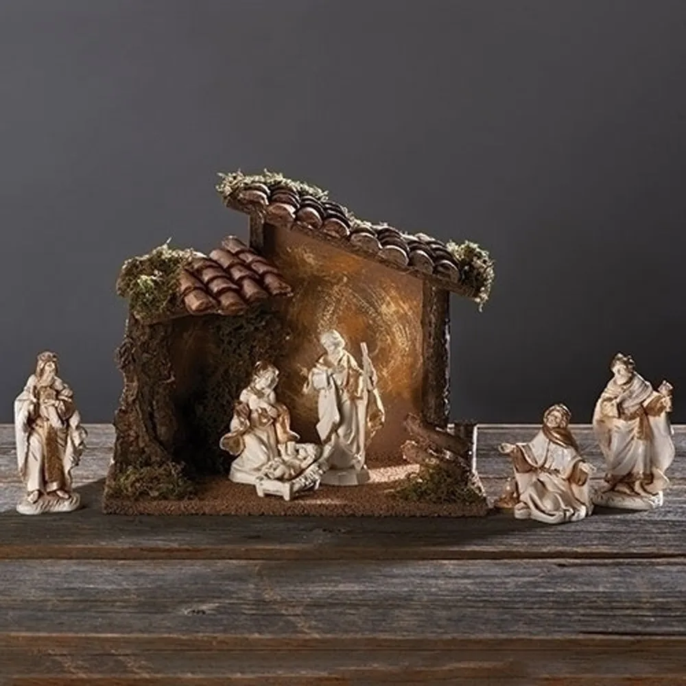 Fontanini 6pc Nativity Set w/Musical Stable Backdrop