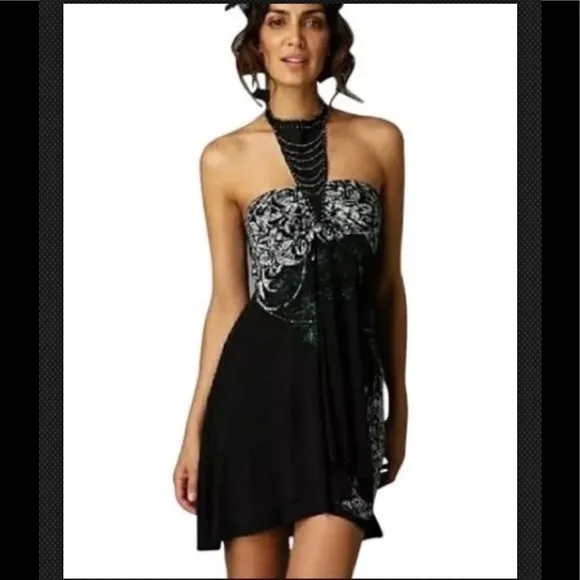 FREE PEOPLE Beaded Halter Mini Smocked Stretchy