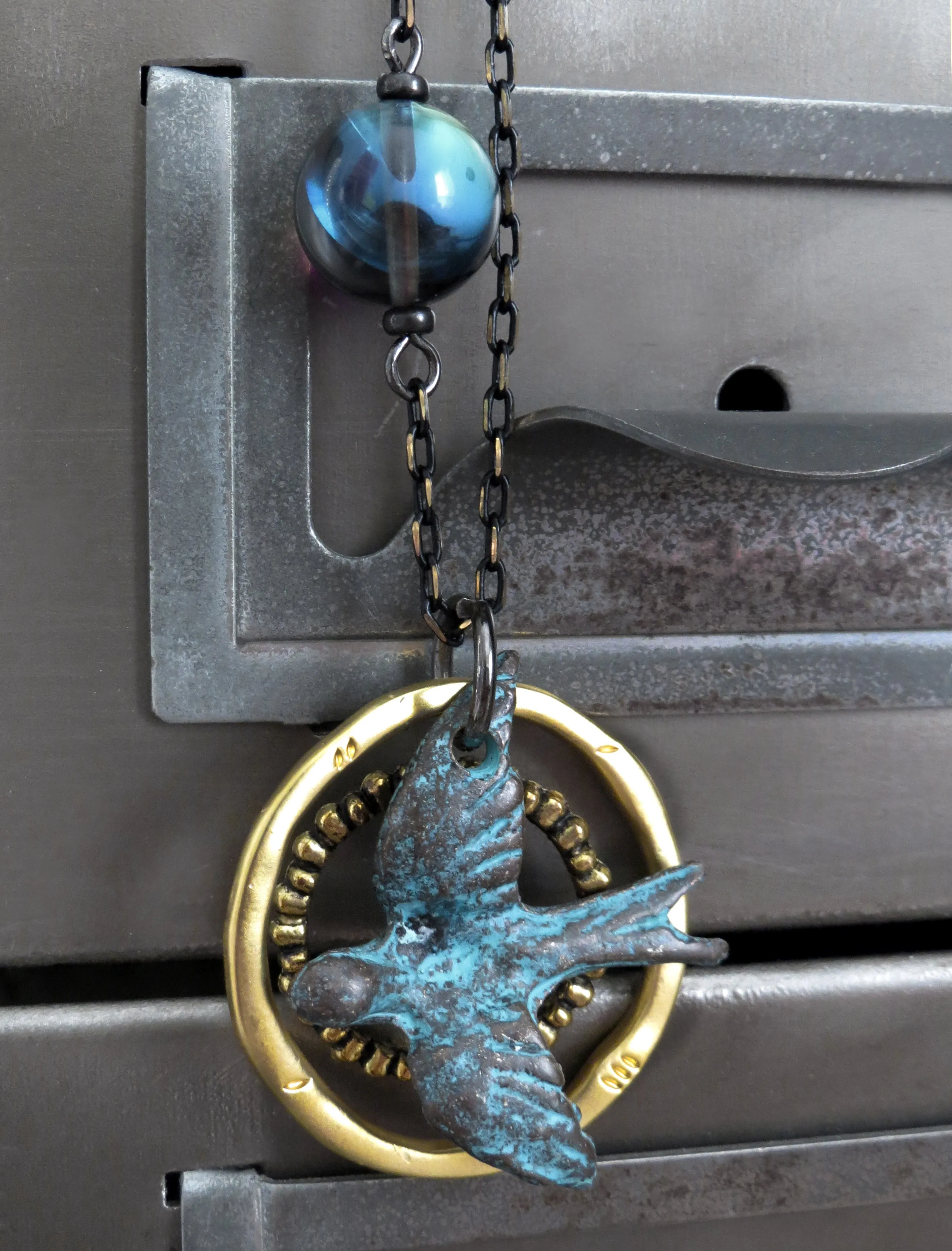FREE SPIRIT - Flying Bird Pendant Necklace with Earthy Patina