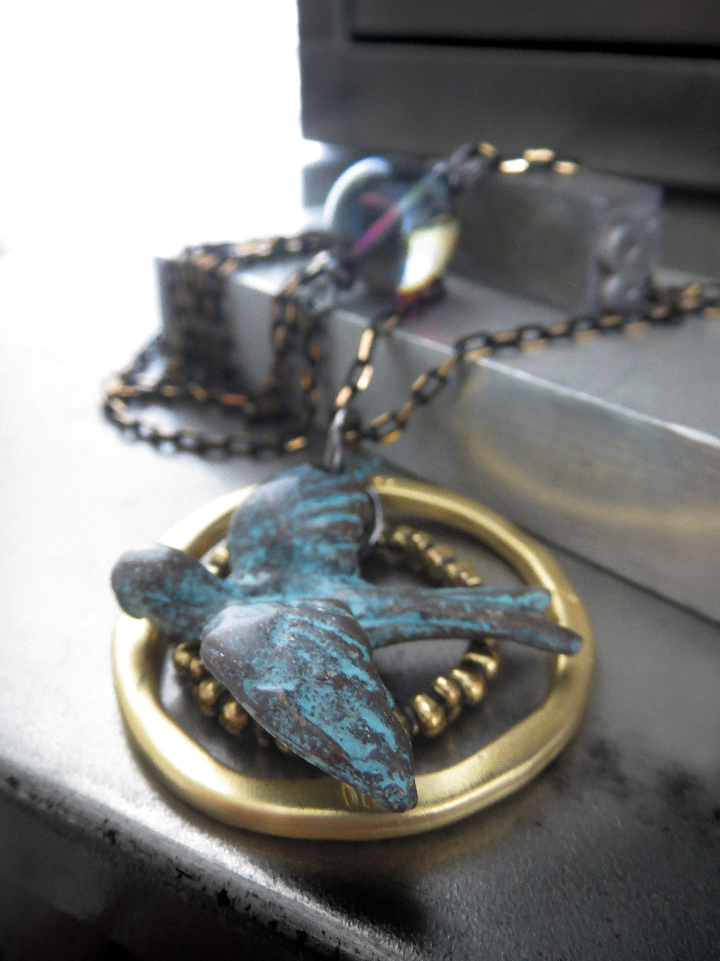 FREE SPIRIT - Flying Bird Pendant Necklace with Earthy Patina
