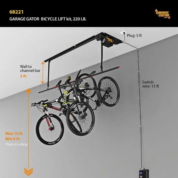 Garage Gator Motorized Bike Lift GG8220 overhead storage 220LBs.